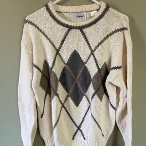 vintage Damon cream, brown, gray argyle sweater, size L